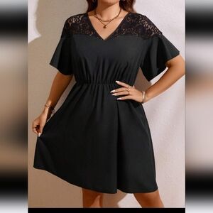 Black lace shoulder dress